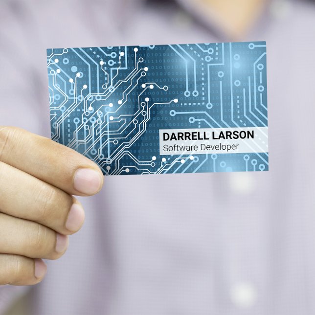 Circuit Board | Blue Lights Code Matrix Business Card (Creator Uploaded)
