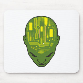 circuit board brain head yellow and green mouse pad