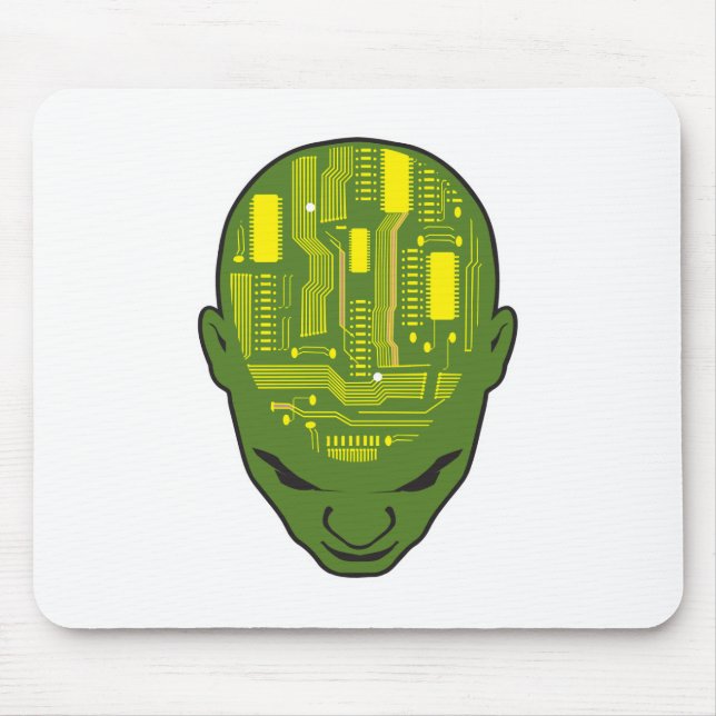 circuit board brain head yellow and green mouse pad (Front)