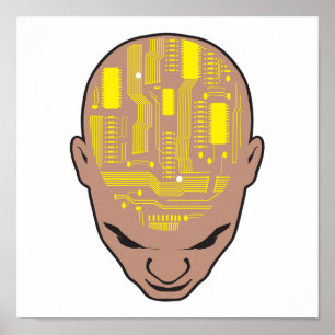circuit board brain head yellow poster