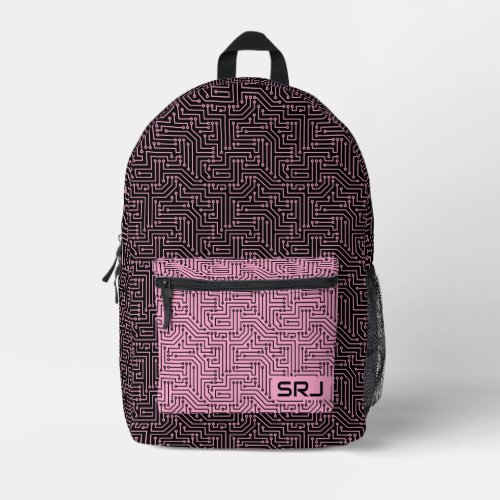 Circuit Board Bright Pink Black Custom Monogram Printed Backpack