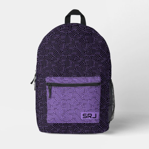Circuit Board Bright Purple Black Custom Monogram Printed Backpack