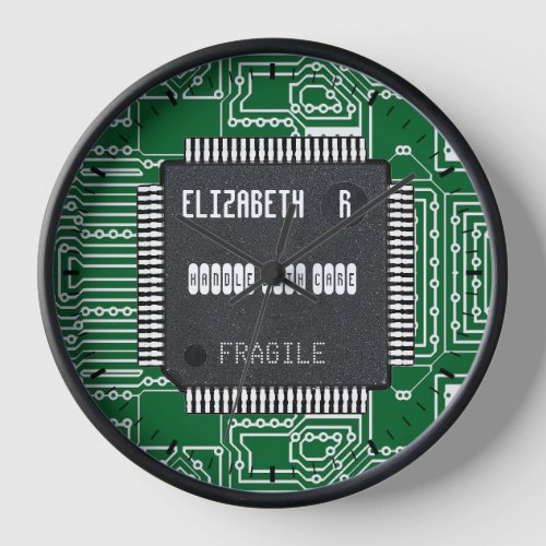 Circuit Board Chip On Printed With Your Name Clock