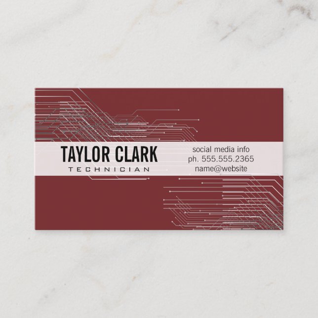 Circuit Board Component Deep Red Variation Business Card (Front)