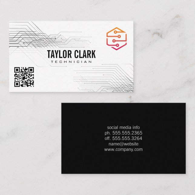 Circuit Board Component Tech Logo | QR Code Business Card (Front/Back)