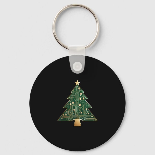 Circuit Board Computer Tech Christmas Tree  Keychain (Front)