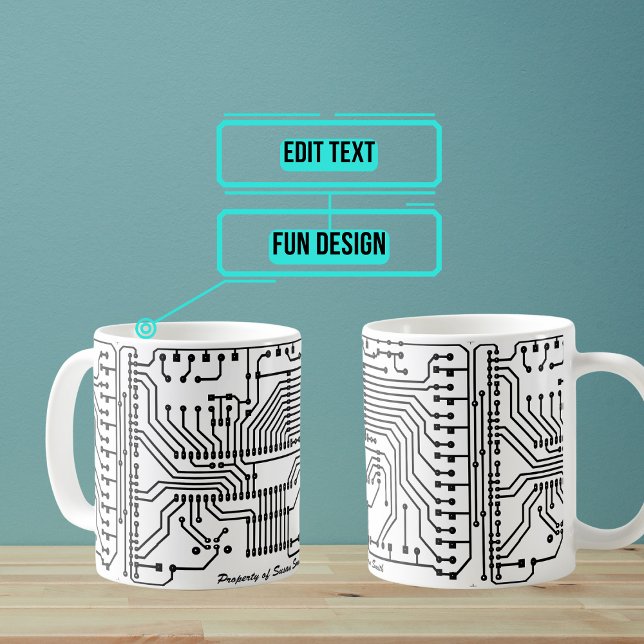 Circuit Board Custom Mug (An intricate circuit board pattern is used as a design on this mug.)