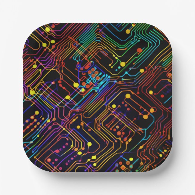 Circuit Board design illustration Paper Plates (Front)