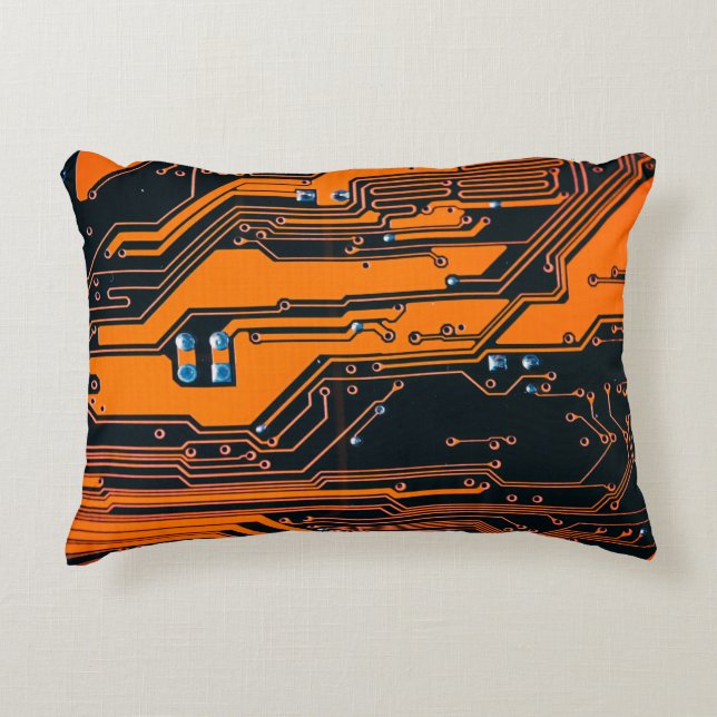 Circuit board. Electronic computer hardware techno Accent Pillow (Front)