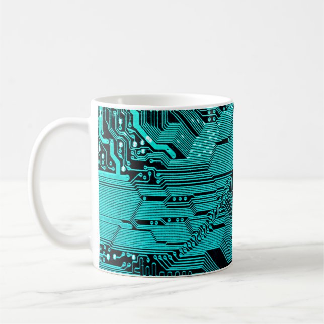Circuit board. Electronic computer hardware techno Coffee Mug (Left)