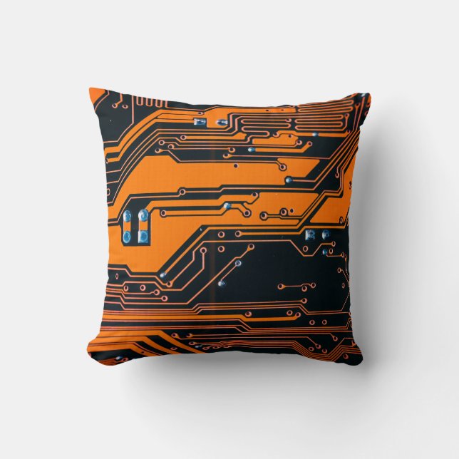 Circuit board. Electronic computer hardware techno Throw Pillow (Front)