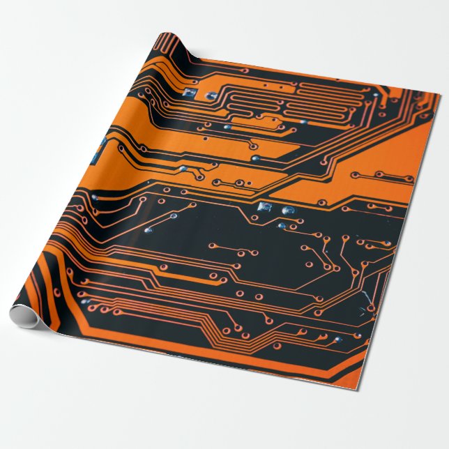 Circuit board. Electronic computer hardware techno Wrapping Paper (Unrolled)