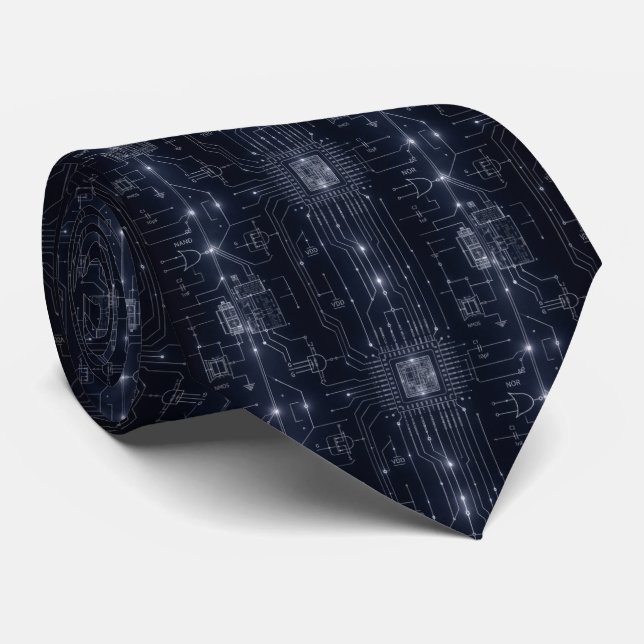 Circuit Board Futuristic Digital  Neck Tie (Rolled)