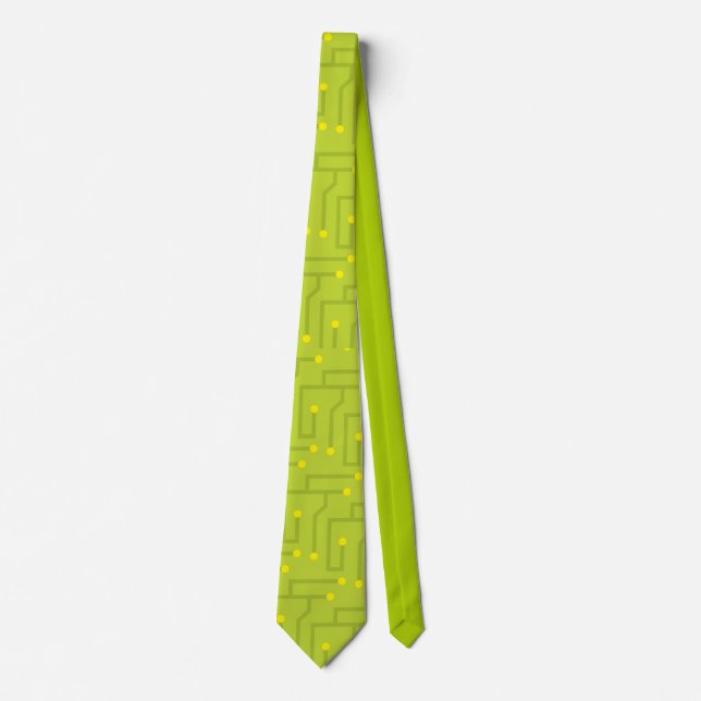 Circuit Board Green Yellow Computer Tech Fun Neck Tie (Front)