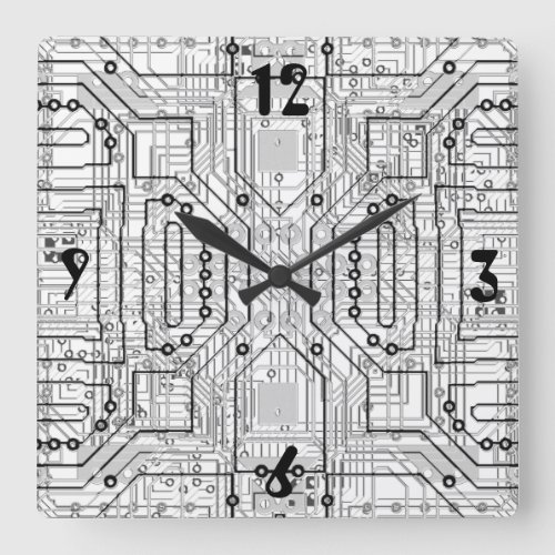 Circuit board in grey steel clock for techie geeks