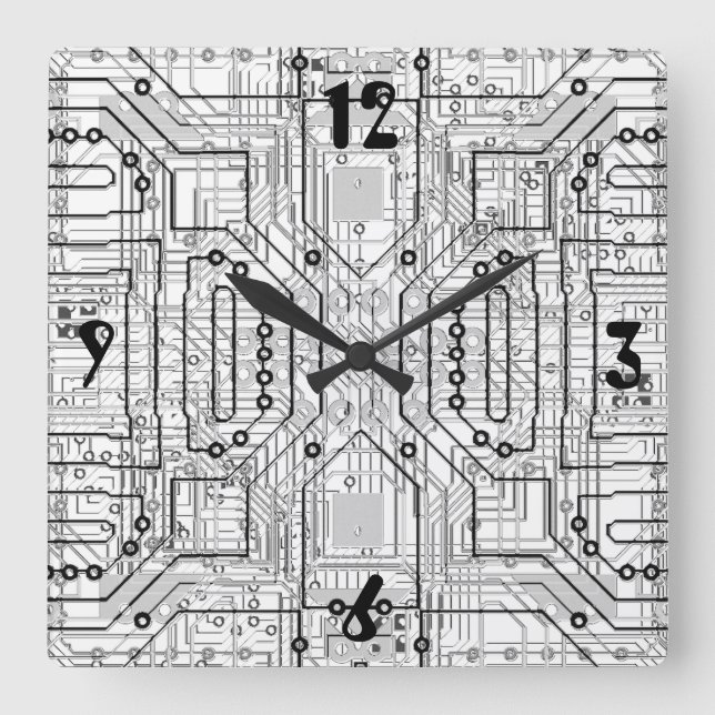 Circuit board in grey steel clock for techie geeks (Front)