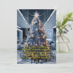Circuit board-inspired christmas tree holiday card