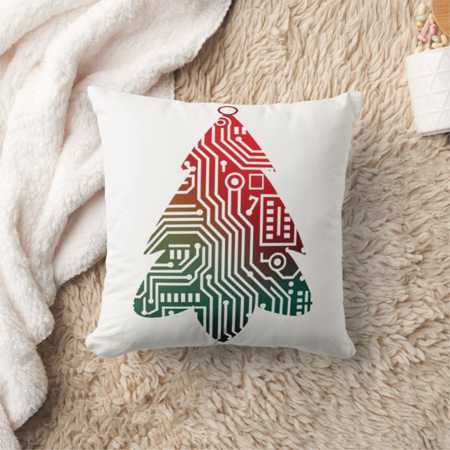 Circuit board-inspired christmas tree throw pillow (Blanket)