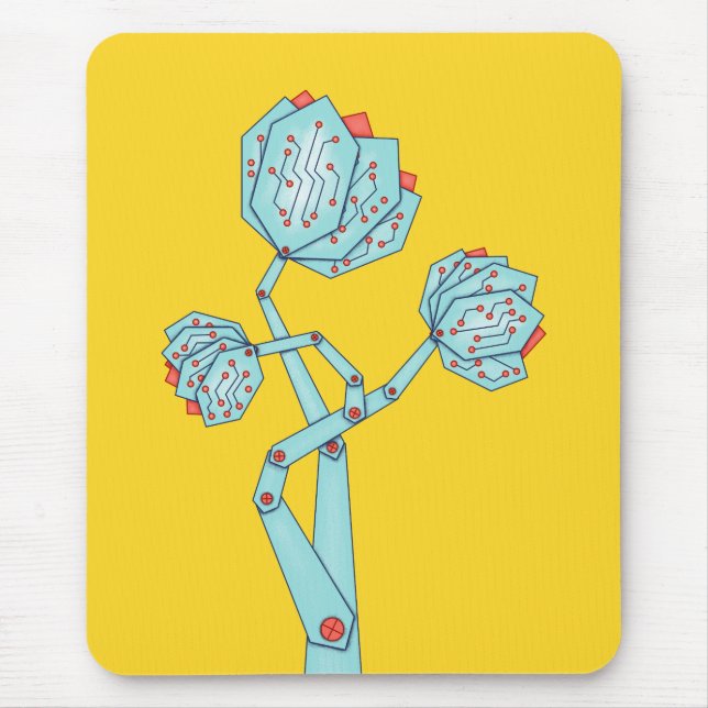 Circuit Board Mechanical Flowers Geek Girl Mouse Pad (Front)