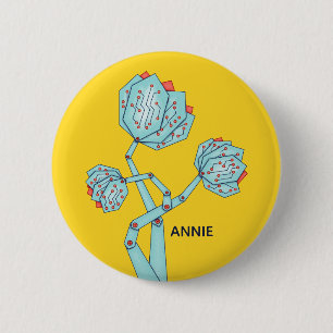 Circuit Board Mechanical Flowers Geek Girl Name Button