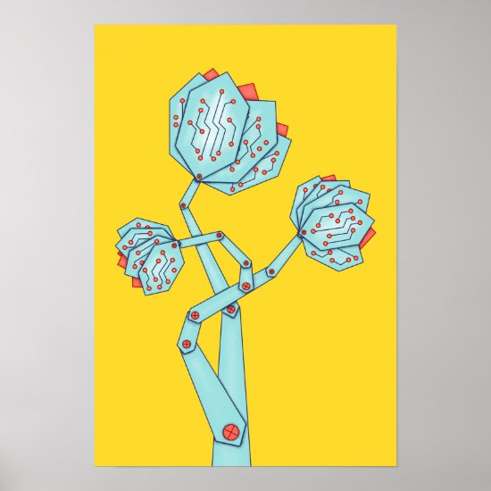 Circuit Board Mechanical Flowers Geek Girl Poster