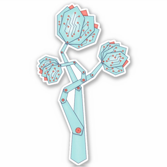 Circuit Board Mechanical Flowers Geek Girl Sticker (Front)