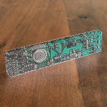 Circuit board name plate<br><div class="desc">Hello and welcome this design is made for you! You can clearly see the chips, small capacitors, and clear PCB layout covered over the green tone design.</div>