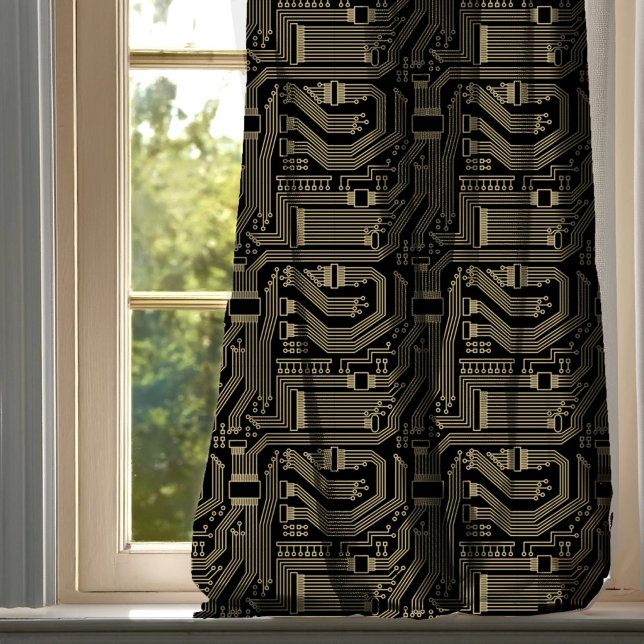 Circuit Board Pattern Gold/Blk ID245 Blackout Curtains (Creator Uploaded)