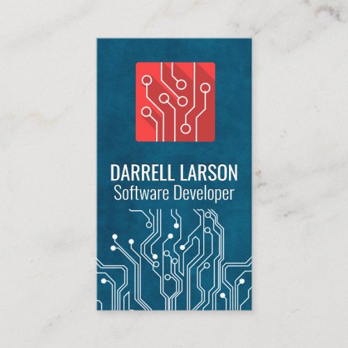 Circuit Board  Red Tech Logo Business Card