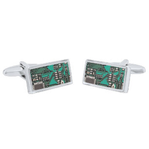 Circuit board silver cufflinks