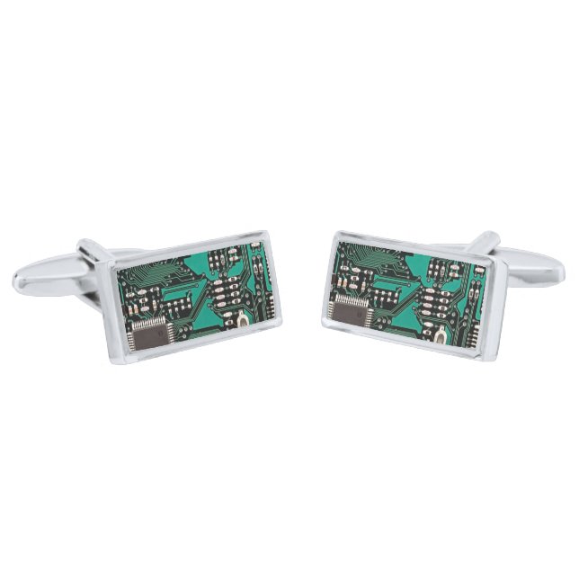 Circuit board silver cufflinks (Angled)
