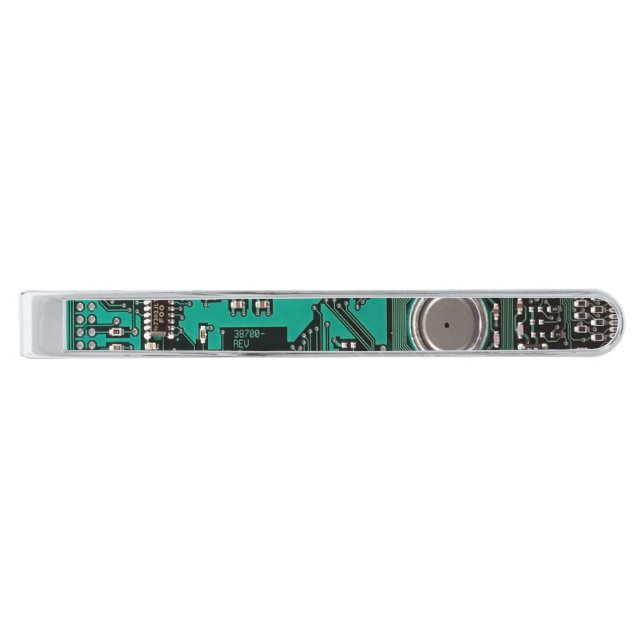 Circuit board silver finish tie clip (Front)