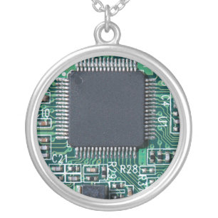 Circuit board silver plated necklace