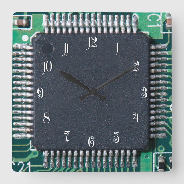 Circuit board square wall clock (Front)