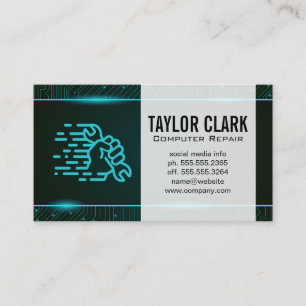 Circuit Board   Wrench in Hand Business Card