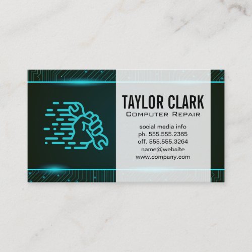 Circuit Board  Wrench in Hand Business Card