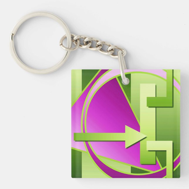 "Circuit Diagram" digital art print, lime green Keychain (Front)
