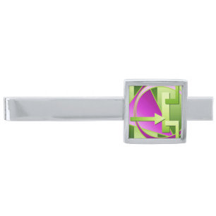 "Circuit Diagram" digital art print, lime green Silver Finish Tie Clip