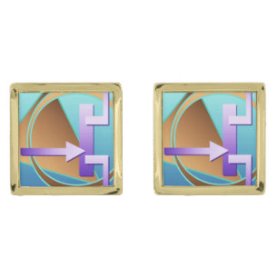 "Circuit Diagram" digital art print, turquoise Gold Cufflinks