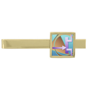 "Circuit Diagram" digital art print, turquoise Gold Finish Tie Bar
