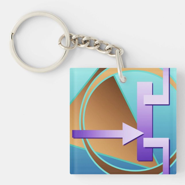 "Circuit Diagram" digital art print, turquoise Keychain (Front)