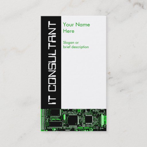 Customizable Circuit Green 2 'IT Consultant' business card