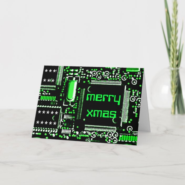 Circuit Green 2 Merry Xmas Greetings Card Zazzle Com