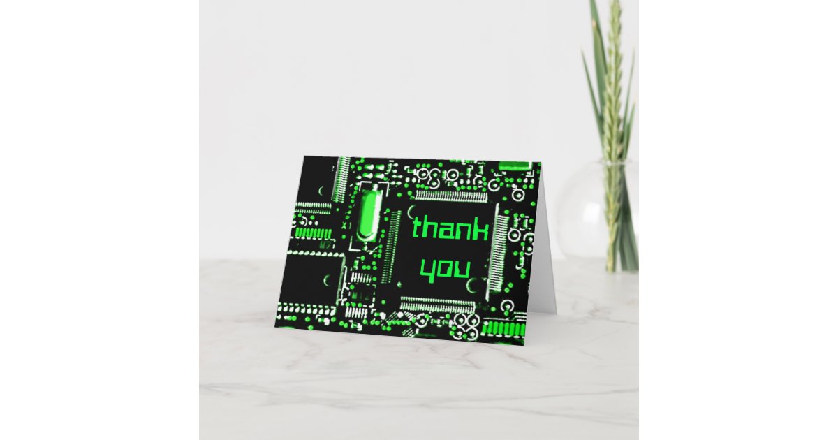 Circuit Green 2 'Thank You' greetings card | Zazzle.com