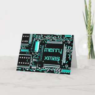 Circuit Light Blue 2 'Merry Xmas' greetings card