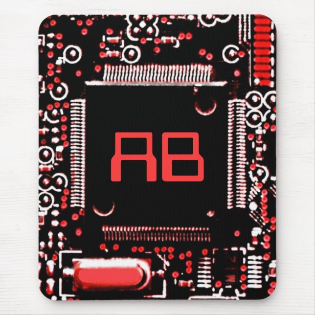 Circuit Red 2 monogram mouspad Mouse Pad (Front)