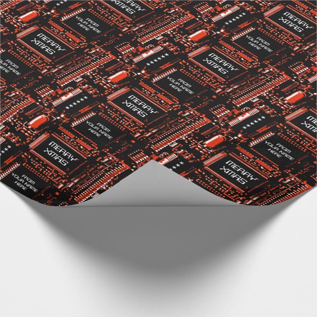 Circuit Red 'Merry Xmas from...' gift wrap (Corner)