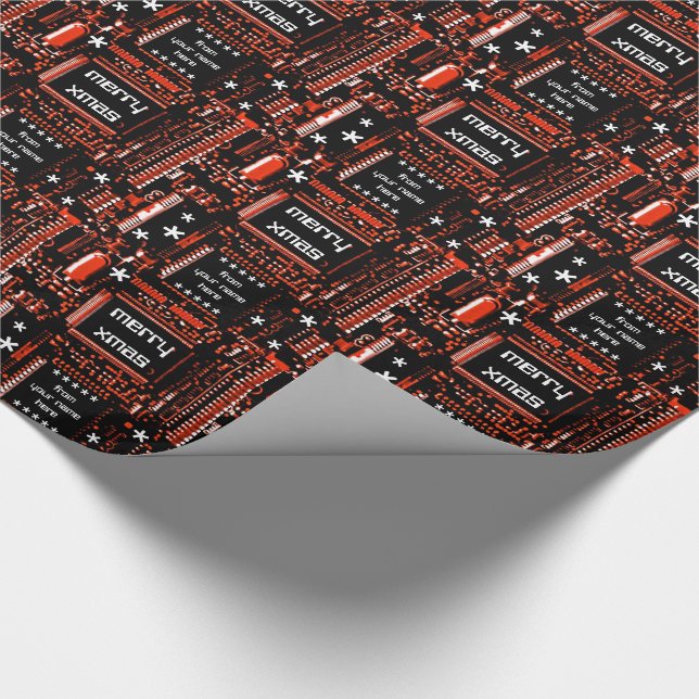Circuit Red 'Merry Xmas from...' gift wrap (Corner)