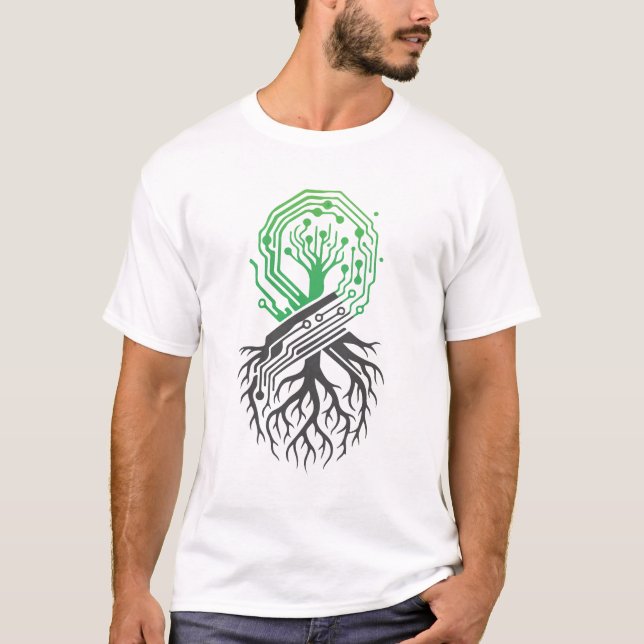 Circuit Tree Roots Tech Nature Geek T-Shirt (Front)