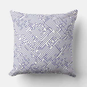 Circuitry - Deep Navy Blue on White Throw Pillow